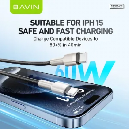 تصویر  کابل Type-C به Type-C باوین Bavin CB355 طول 1 متر توان 60 وات