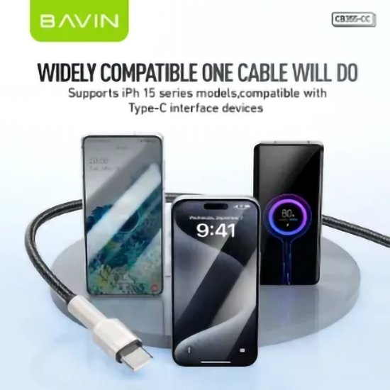 تصویر  کابل Type-C به Type-C باوین Bavin CB355 طول 1 متر توان 60 وات