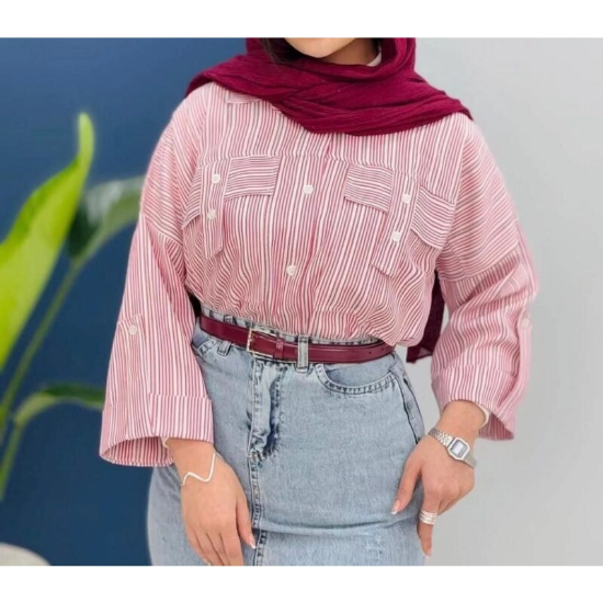 تصویر  مانتو زنانه مدل جیب صلیبی - تترون راه راه