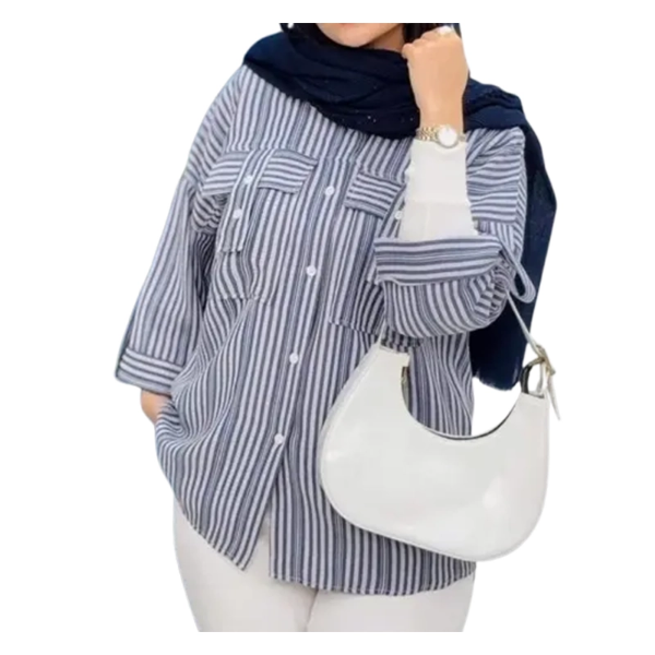 تصویر  مانتو زنانه مدل جیب صلیبی - تترون راه راه