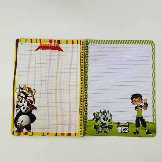 تصویر  دفتر مشق سیمی موزی ۵۰ برگ حاشیه‌دار | طرح‌های متنوع صفحات