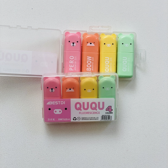 تصویر  هایلایتر 4 رنگ برند QUQU طرح خرس