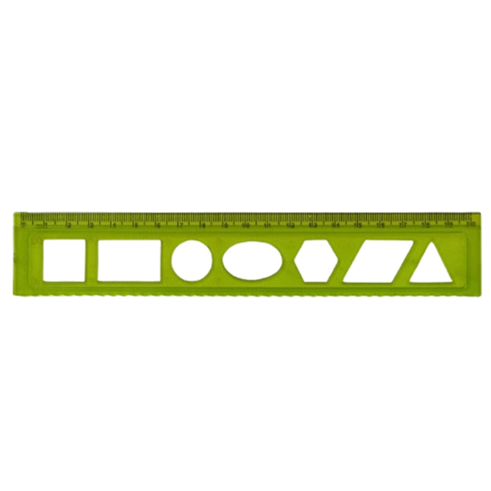 تصویر  خط‌ کش شابلون دار اشکال هندسی 20 سانتی متری