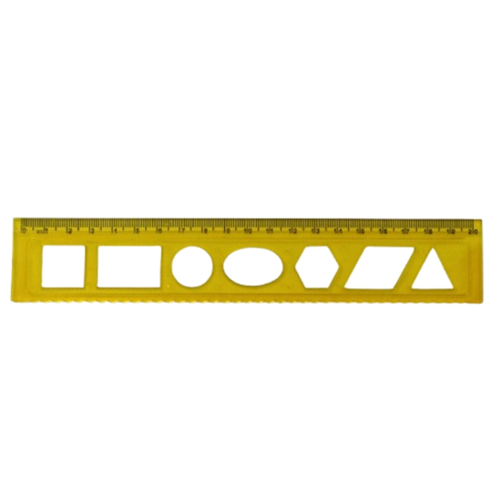 تصویر  خط‌ کش شابلون دار اشکال هندسی 20 سانتی متری