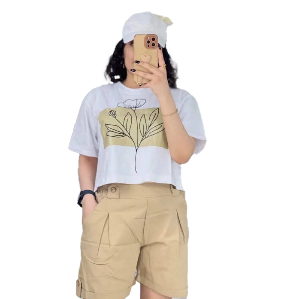 تصویر  ست کراپ و شورتک – پارچه نخ و پنبه برای کراپ، لینن اعلا برای شورتک