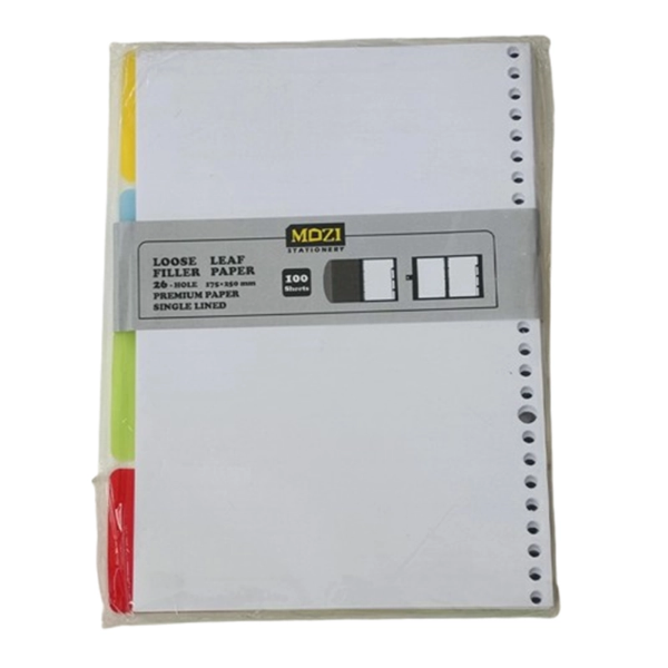 تصویر  برگه کلاسور ۱۰۰ برگ سفید برند موزی | ۲۶ حلقه‌ای