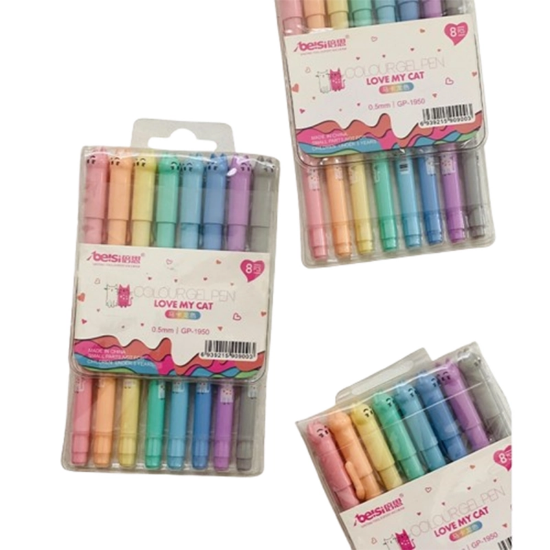 تصویر  خودکار پاستلی طرح گربه بسته 8 عددی