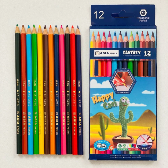 تصویر  مداد رنگی 12 تایی آسیا
