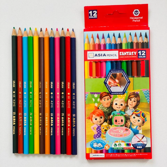 تصویر  مداد رنگی 12 تایی آسیا