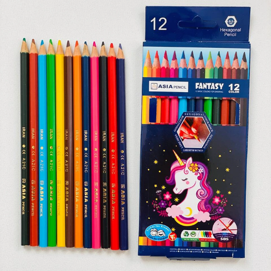 تصویر  مداد رنگی 12 تایی آسیا