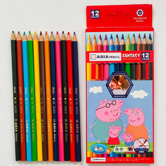 تصویر  مداد رنگی 12 تایی آسیا