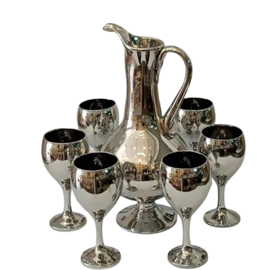 تصویر  پارچ و لیوان آبکاری شده در سه رنگ مختلف