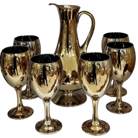 تصویر  پارچ و لیوان آبکاری شده در سه رنگ مختلف