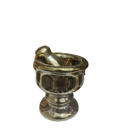 تصویر  هاون سرامیکی طلایی در دو سایز