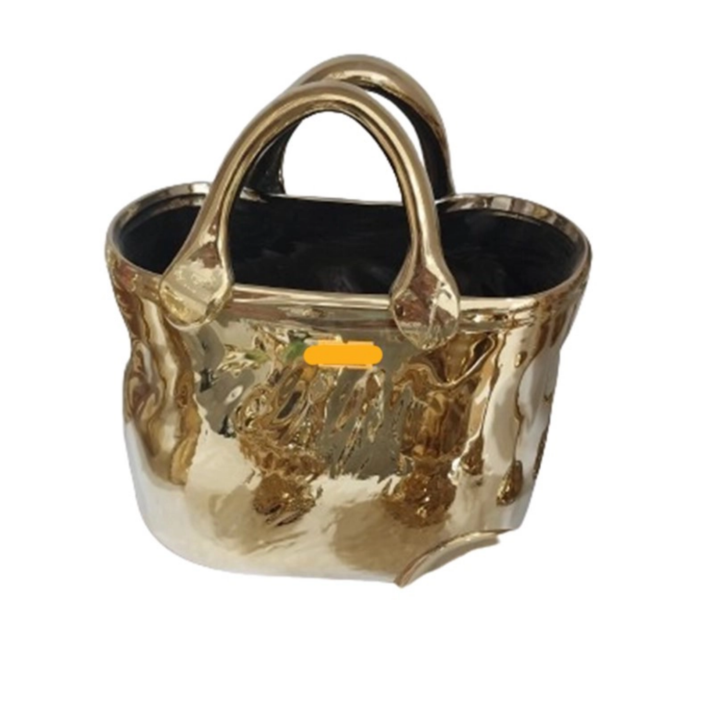 تصویر  گلدان کیف دسته دار طلایی