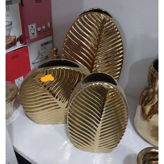گلدان سه تکه طرح برگه طلایی