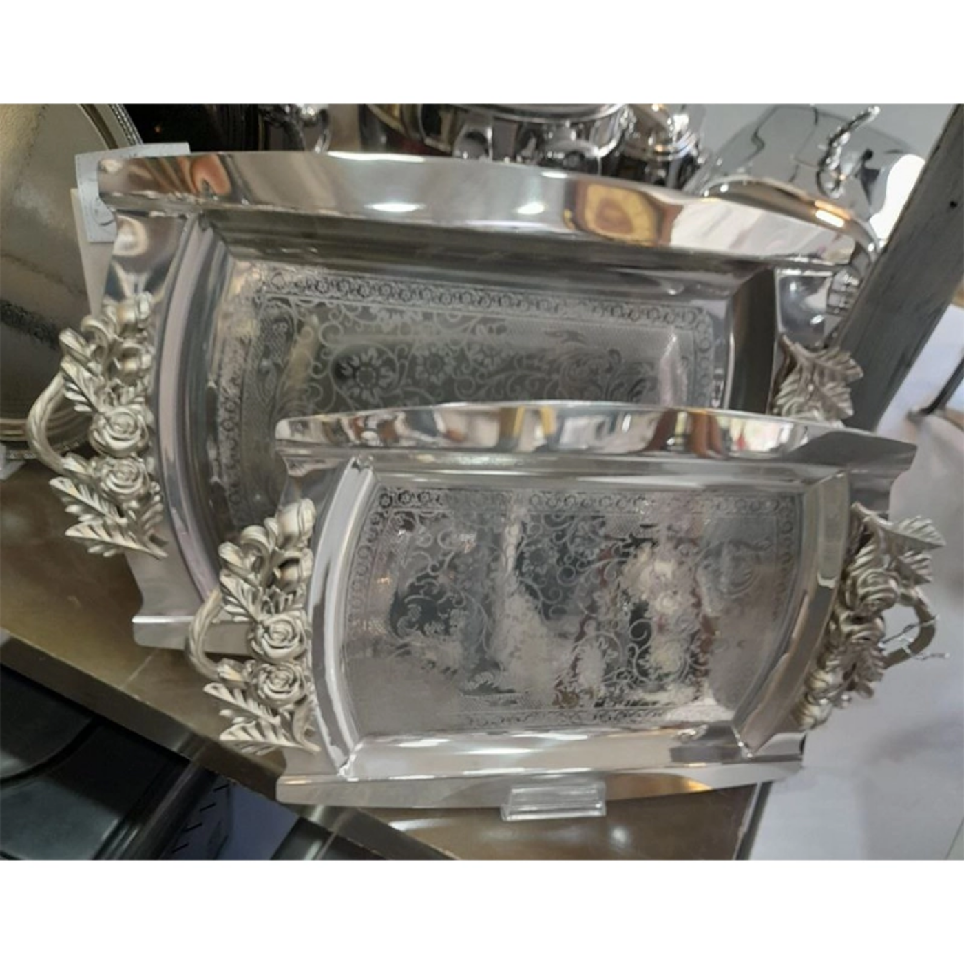 تصویر  ست سینی استیل دوتایی