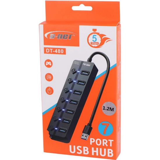 تصویر  هاب 7 پورت USB 3.0 دی نت DT-480 کلید دار