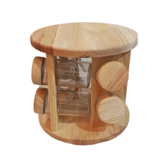 تصویر  جا ادویه 8 تایی گرد گردان چوبی عروس نوین