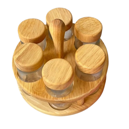 تصویر  ست جا ادویه 6تایی گردان چوبی aroos novin پانیذ