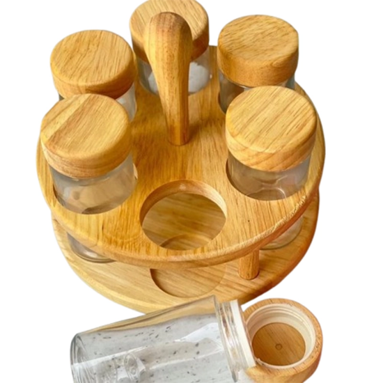 تصویر  ست جا ادویه 6تایی گردان چوبی aroos novin پانیذ