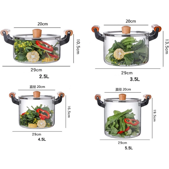 تصویر  قابلمه شیشه‌ای بوروسیلیکات ZHIRCEKE با درب و دسته چوبی