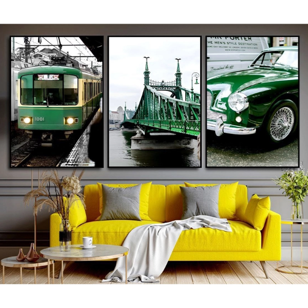 تصویر  تابلو سه‌تکه شیشه‌ای طرح منظره کلاسیک 40در60