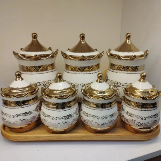 تصویر  پاسماوری چینی ساوارز آبکاری کینگ طرح کارون استند چوبی