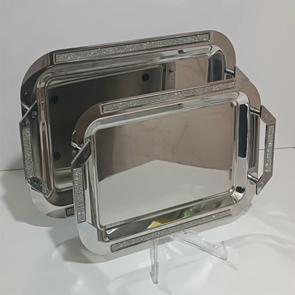 تصویر  سینی استیل جفتی مستطیل نگین دار لبه گرد مارک مینیاتور (Miniator)