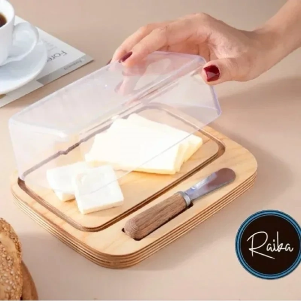 تصویر  ظرف کره و پنیر خوری رایکا به همراه کارد