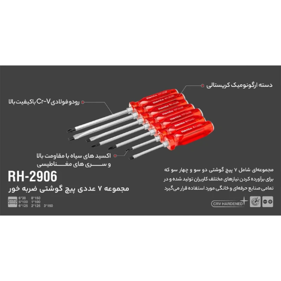تصویر  ست پیچ گوشتی ضربه خور رونیکس مدل RH2906 مجموعه ۷ عددی