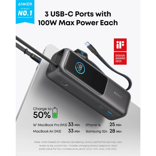 تصویر  پاوربانک انکر مدل ANKER ZOLO A1695H11 25000mAh 165W مخصوص لپ تاپ