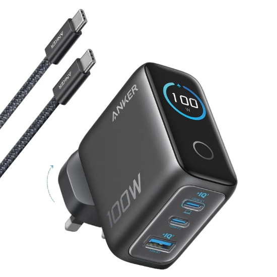 تصویر  شارژر کامل انکر مدل ANKER B121BKZ1 3 Port 100W PD مشکی