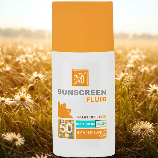 تصویر  ضد آفتاب بی رنگ فلوئید مای مدل هیالورونیک اسید SPF50 حجم 50 میلی لیتر