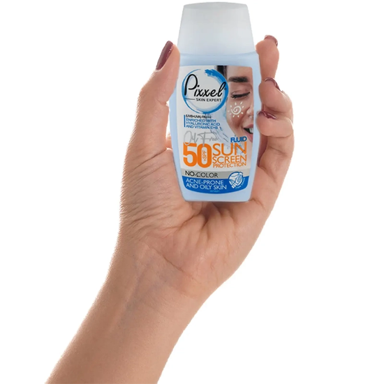 تصویر  کرم ضد آفتاب بی رنگ پیکسل با 50+SPF مناسب پوست جوشدار و چرب
