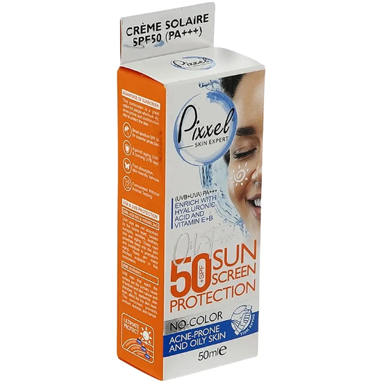 تصویر  کرم ضد آفتاب بی رنگ پیکسل با 50+SPF مناسب پوست جوشدار و چرب