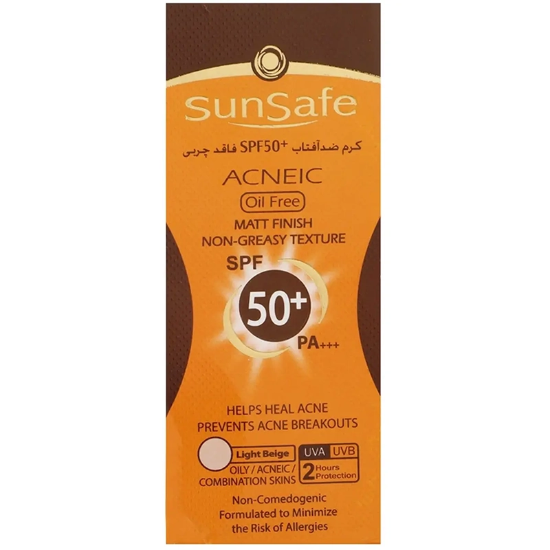 تصویر  کرم ضد آفتاب فاقد چربی سان سیف SUNSAFE مدل ACNEIC با SPF50 رنگ دار