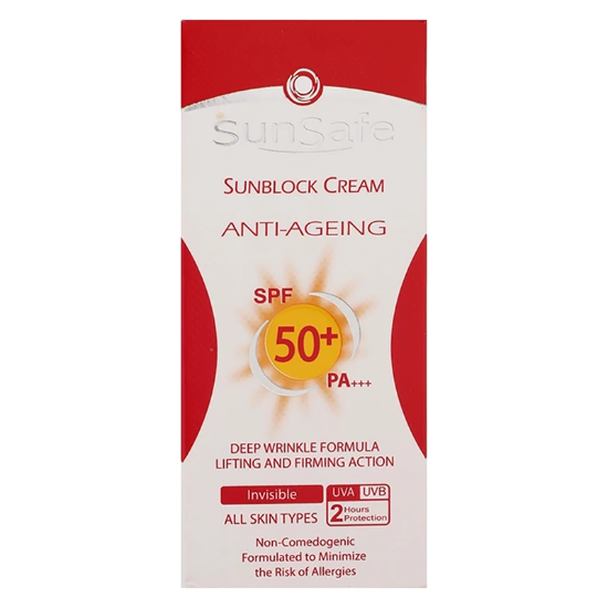 تصویر  کرم ضد آفتاب و ضدچروک بی رنگ سان سیف SPF50 مناسب انواع پوست 50 میلی‌لیتر