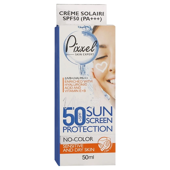 تصویر  کرم ضد آفتاب بی رنگ پیکسل با 50+SPF مناسب پوست خشک و معمولی