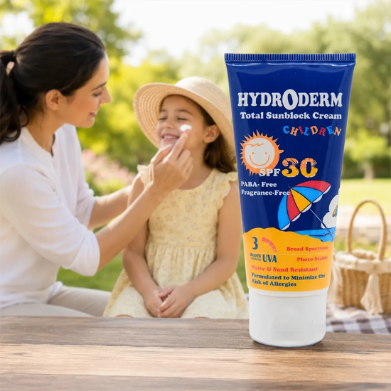 تصویر  کرم ضد آفتاب کودکان هیدرودرم SPF30 بی رنگ حجم 50 میلی لیتر