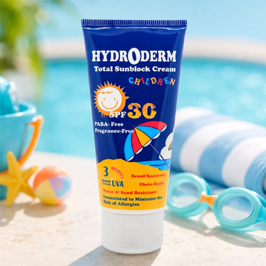 تصویر  کرم ضد آفتاب کودکان هیدرودرم SPF30 بی رنگ حجم 50 میلی لیتر