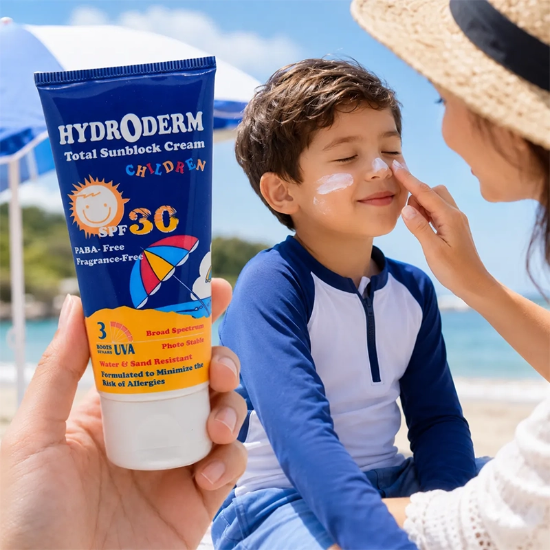 تصویر  کرم ضد آفتاب کودکان هیدرودرم SPF30 بی رنگ حجم 50 میلی لیتر