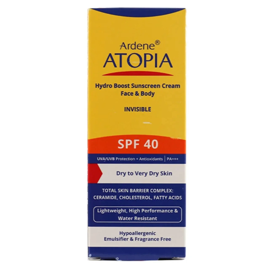 تصویر  کرم ضد آفتاب بی رنگ آردن آتوپیا با SPF40 برای پوست‌های خشک و خیلی خشک