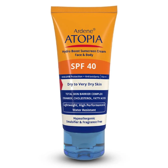 تصویر  کرم ضد آفتاب بی رنگ آردن آتوپیا با SPF40 برای پوست‌های خشک و خیلی خشک
