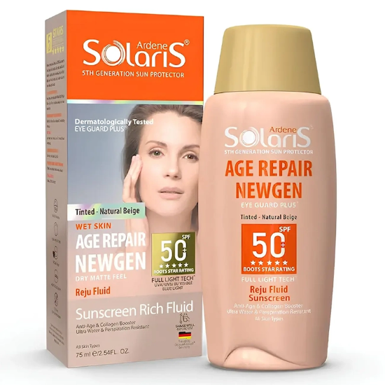 تصویر  فلوئید ضد آفتاب رنگی آردن سولاریس مدل Age Repair Newgen+ حجم 75ml