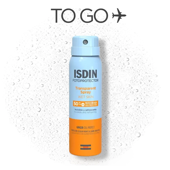 تصویر  اسپری ضد آفتاب بی رنگ ایزدین ISDIN مدل Wet Skin با SPF50