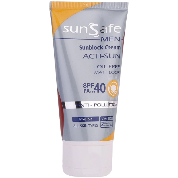 تصویر  کرم ضد آفتاب مردانه سان سیف SunSafe مدل ACTI-SUN بی رنگ با SPF40