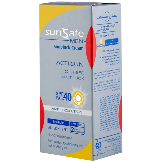تصویر  کرم ضد آفتاب مردانه سان سیف SunSafe مدل ACTI-SUN بی رنگ با SPF40
