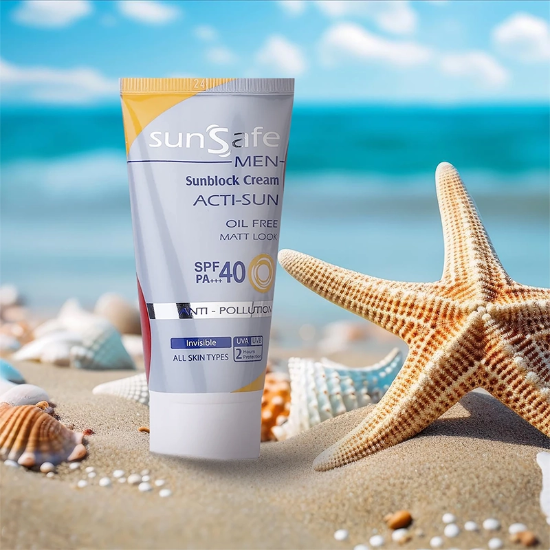 تصویر  کرم ضد آفتاب مردانه سان سیف SunSafe مدل ACTI-SUN بی رنگ با SPF40