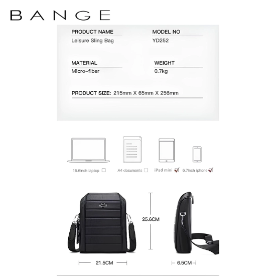 تصویر  کیف دوشی ضد آب بنج Bange YD252